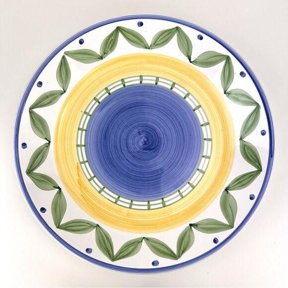 WILLIAMS SONOMA ITALY MARISOL 13 3/4"  PLATTER  PLATE YELLOW & BLUE BANDS - Picture 1 of 6